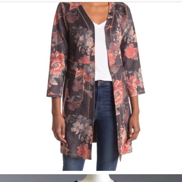 Philosophy Jackets & Blazers - Philosophy Faux Leather Navy Floral Light Coat with pockets size 2X